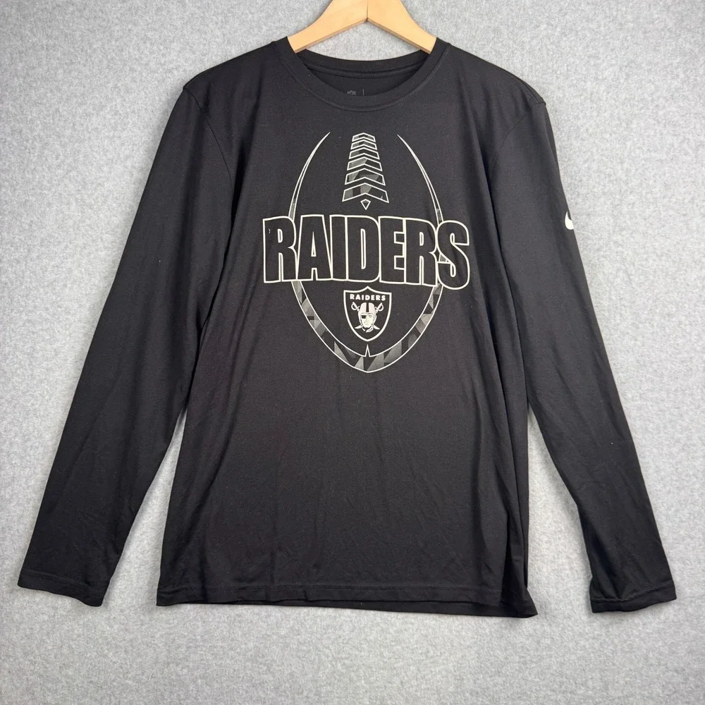 Las Vegas Raiders T Shirt Mens Medium Black NFL Dri-FIT Nike Long Sleeve Tee